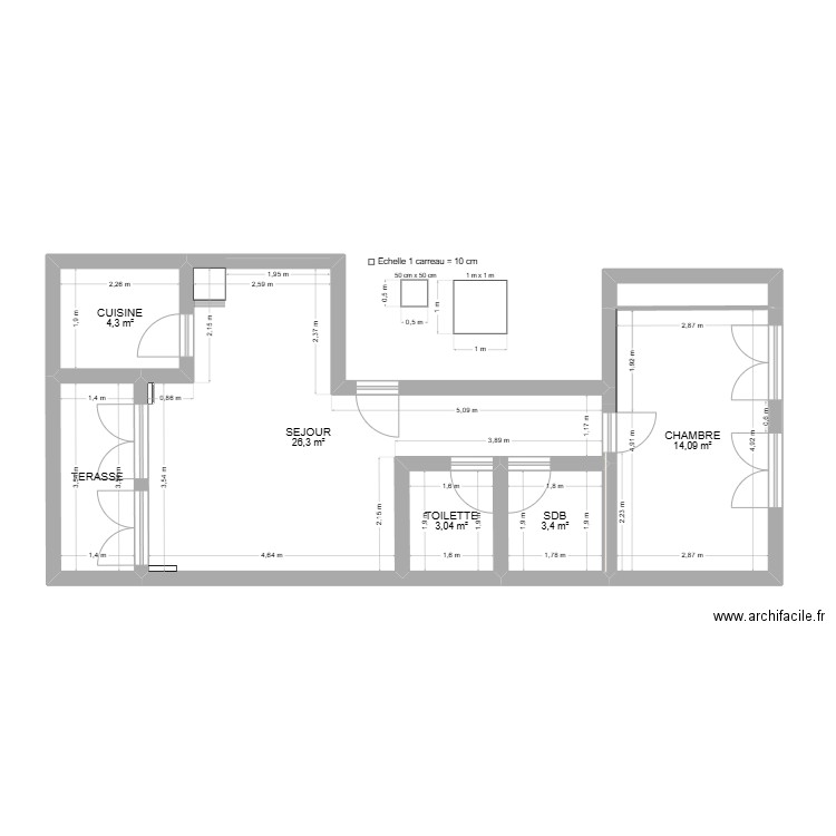 Appart Christiane. Plan de 7 pièces et 57 m2