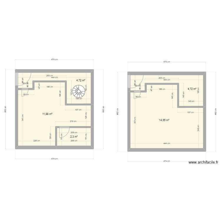 Appart_RDC. Plan de 5 pièces et 38 m2