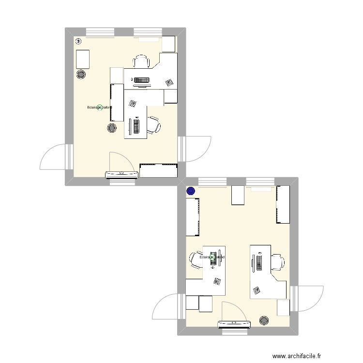 Bureau C017. Plan de 2 pièces et 29 m2