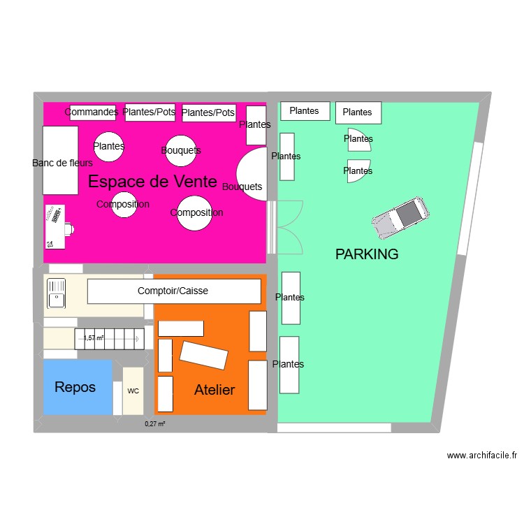 plan boutique. Plan de 8 pièces et 83 m2