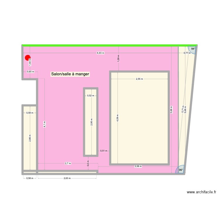 Salon/SAM. Plan de 7 pièces et 53 m2