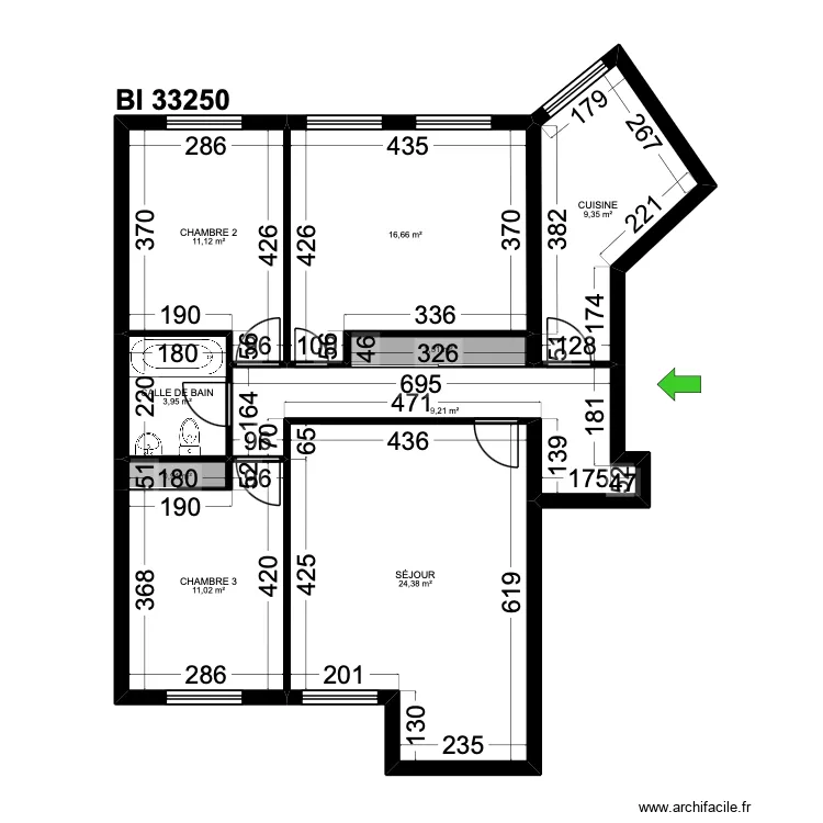 BI 33250. Plan de 9  et 88 m²