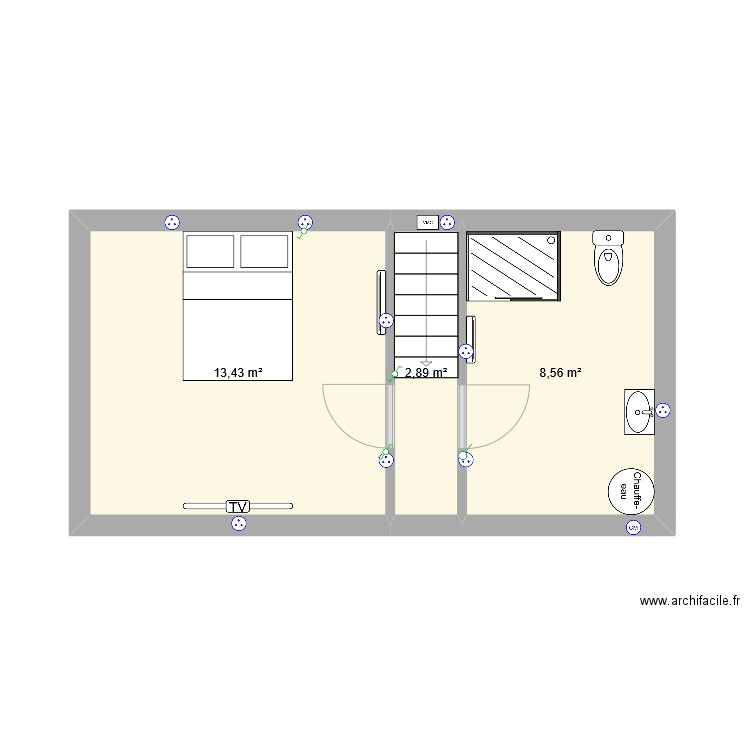 1er étage. Plan de 3 pièces et 25 m2