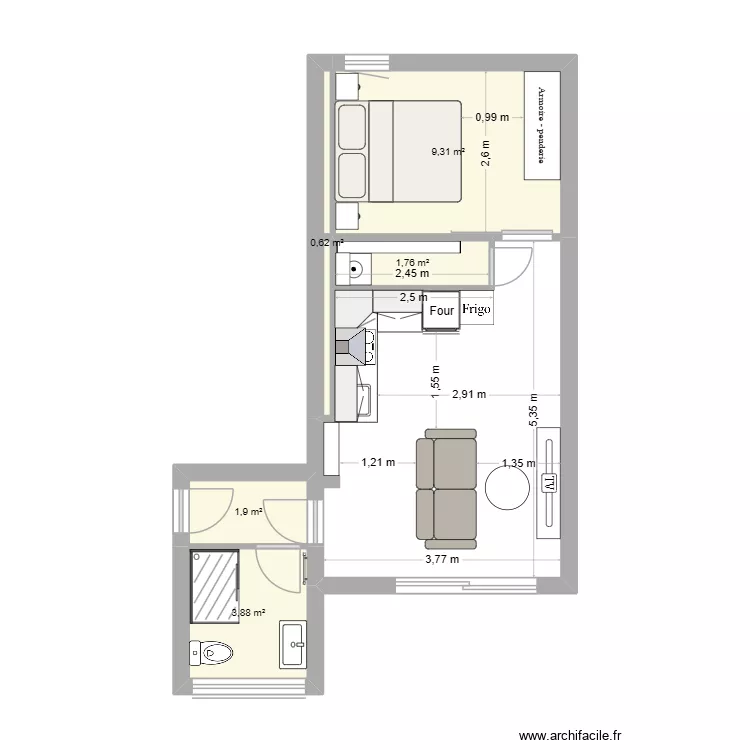 Orane & Pierre. Plan de 5 Pièces et 17 m²