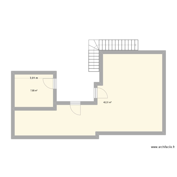 bureau technique. Plan de 2 pièces et 51 m2