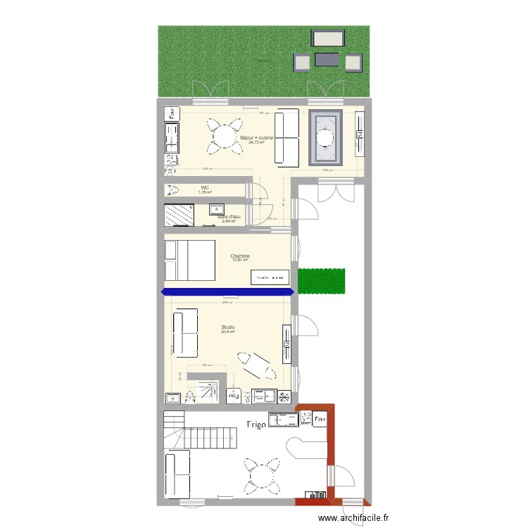 v0_Duplex T3. Plan de 5 pièces et 60 m2