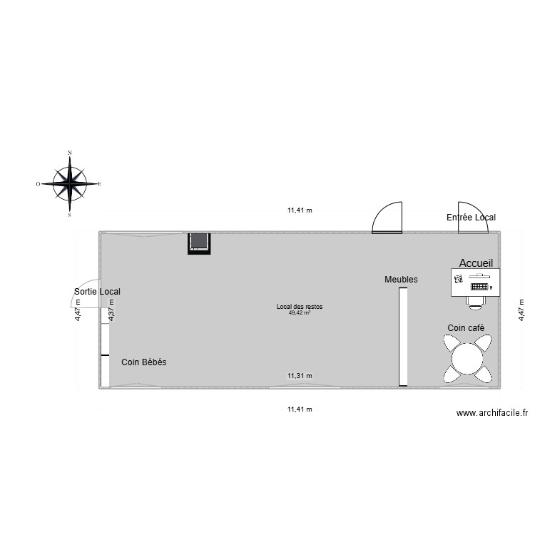 Local des restos du coeur. Plan de 1 pièce et 49 m2