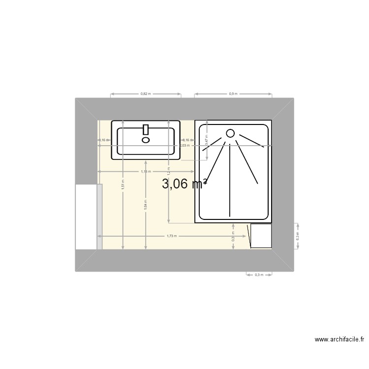 sdb mitan. Plan de 1 pièce et 3 m2
