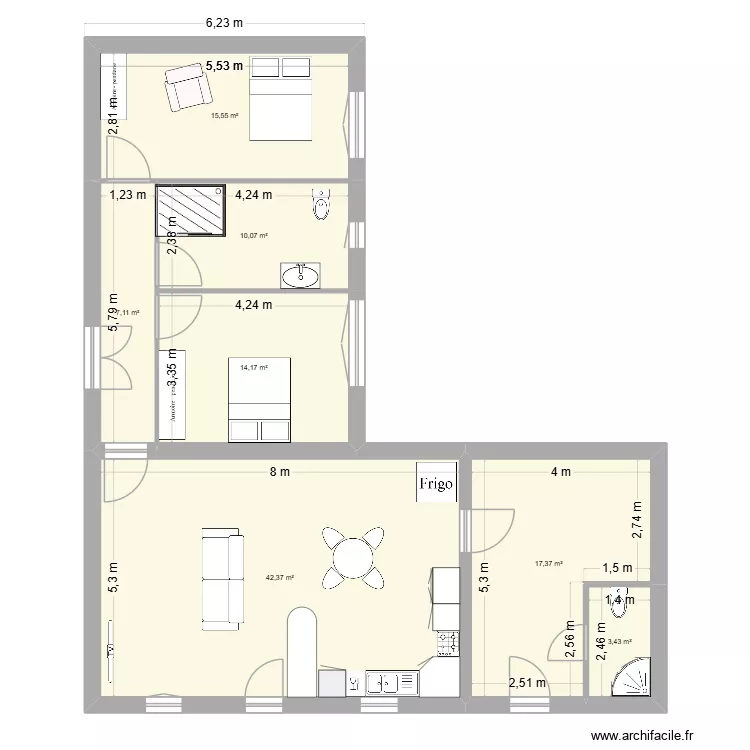 papy. Plan de 7  et 110 m²