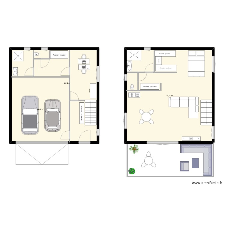 TERRASSE-CHEMIN. Plan de 3 pièces et 140 m2