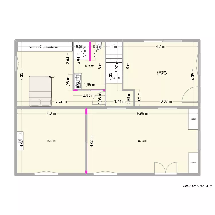 ETAGE apr&egrave;s travaux VDEF. Plan de 6  et 91 m²