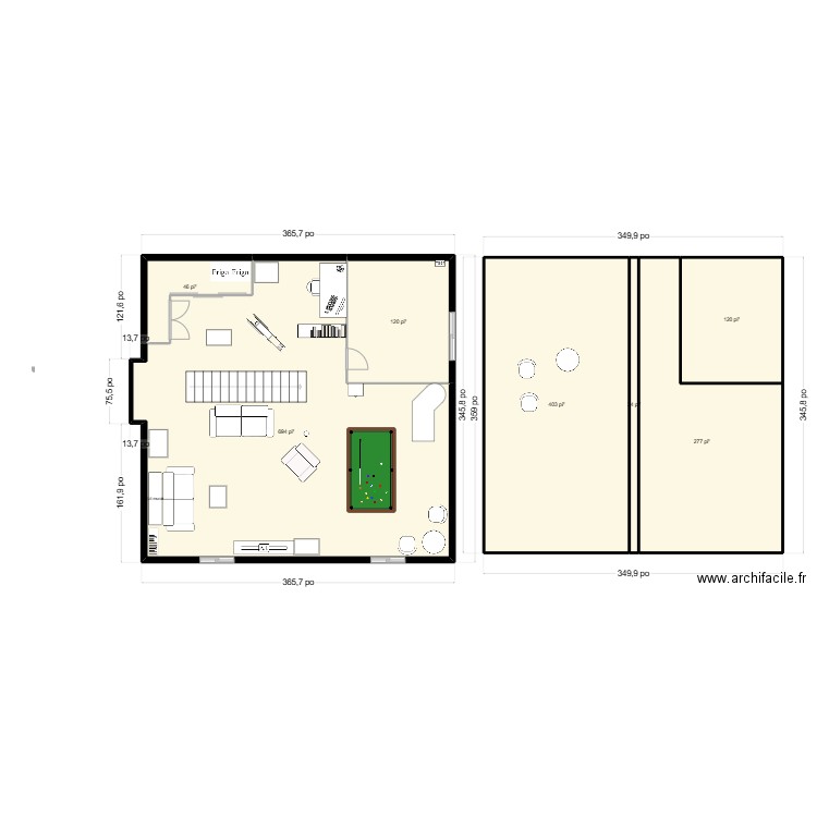 Plan 137 P.H. sous-sol. Plan de 7 pièces et 156 m2