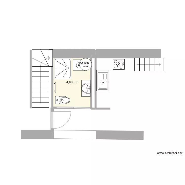 salle d\'eau appart haut. Plan de 1  et 4 m²