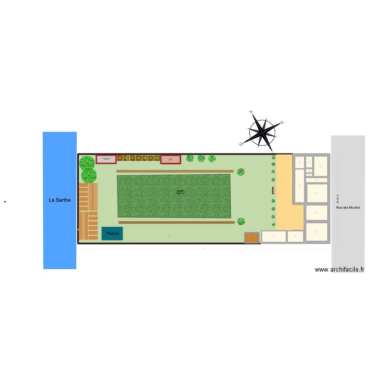 Morannes Plan de masse option jardin. Plan de 17 pièces et 1432 m2