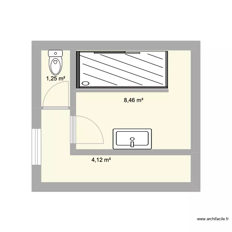 Salle d'eau - Mr J. Plan de 3 Pièces et 14 m² Salle d'eau - Mr J. Plan de 3 Pièces et 14 m²