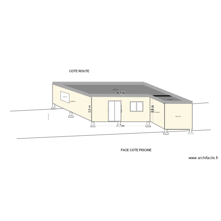 face piscine 1. Plan de 5 pièces et 30 m2