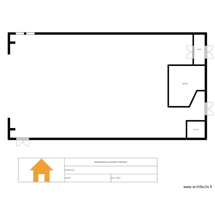 SALZINNES SALLE. Plan de 3 pièces et 24 m2