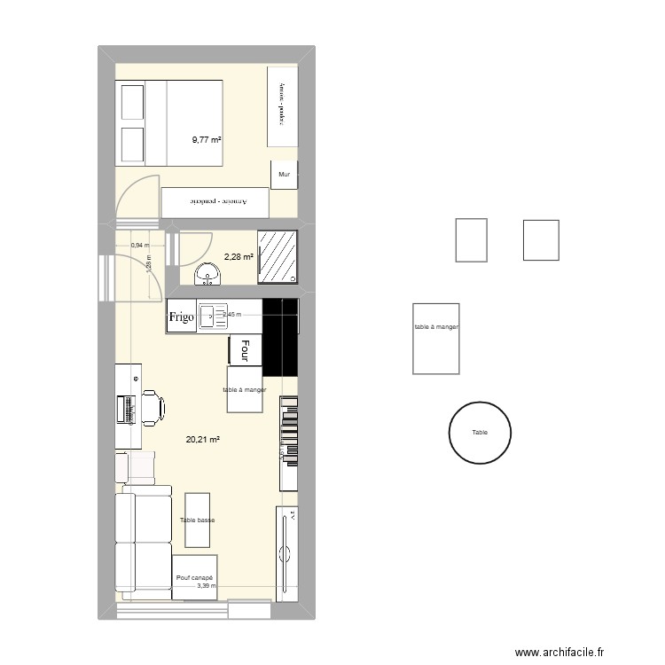 Jolimont. Plan de 3 pièces et 32 m2