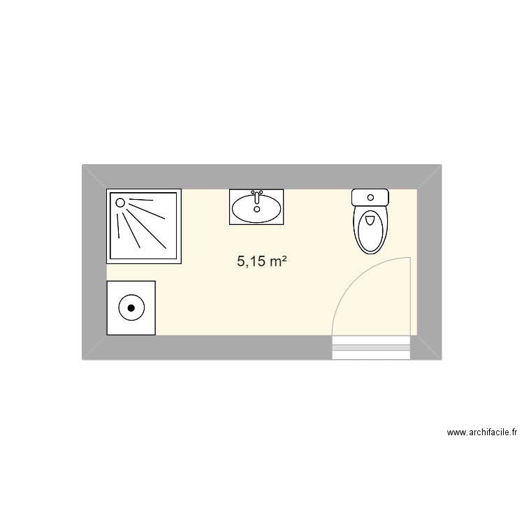 SDB. Plan de 1 pièce et 5 m2