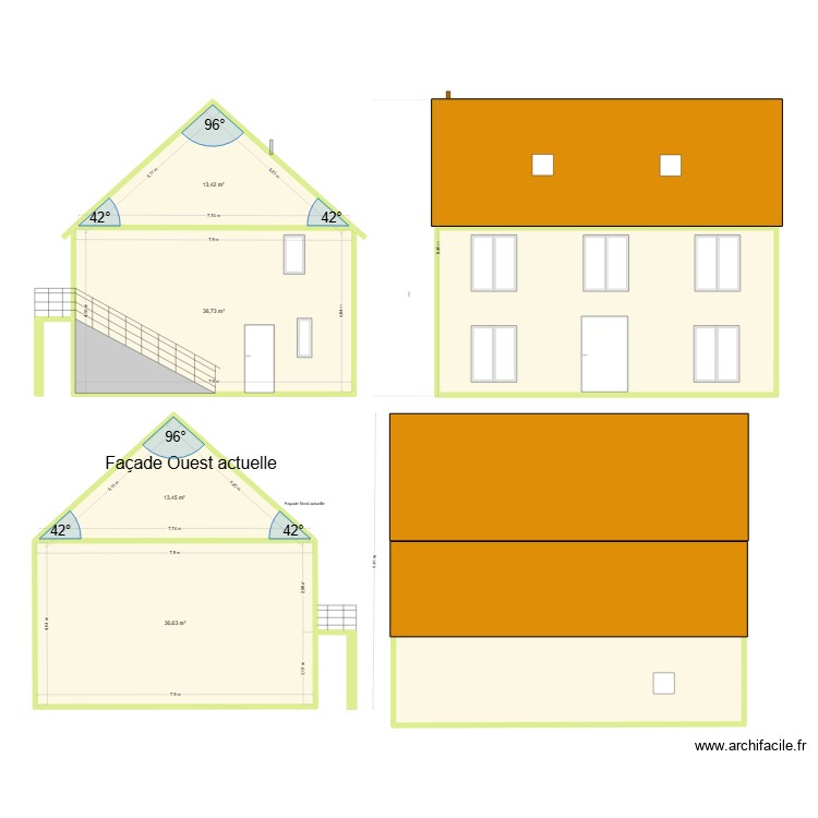 Plan de facade et toiture. Plan de 0 pièce et 0 m2