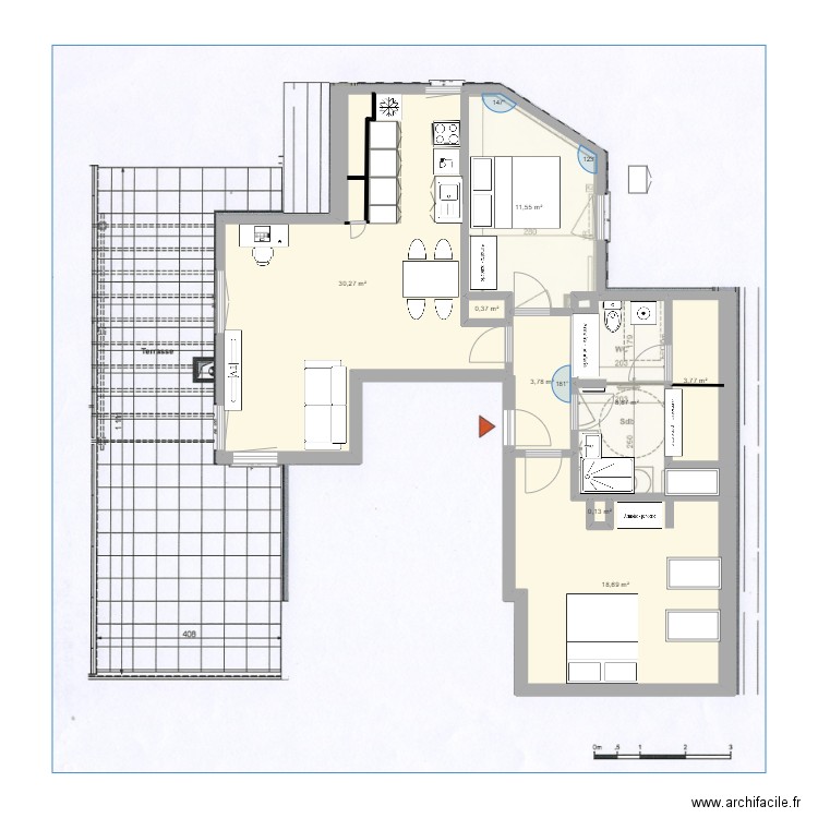 appart MC finalisé. Plan de 8 pièces et 77 m2