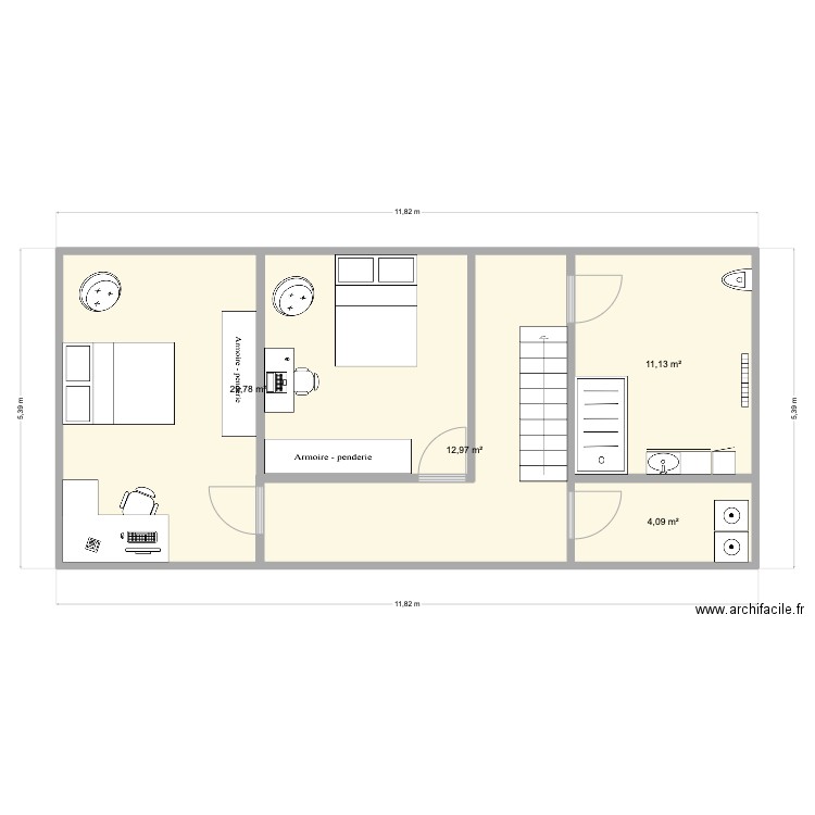 montgomery R+2. Plan de 4 pièces et 58 m2
