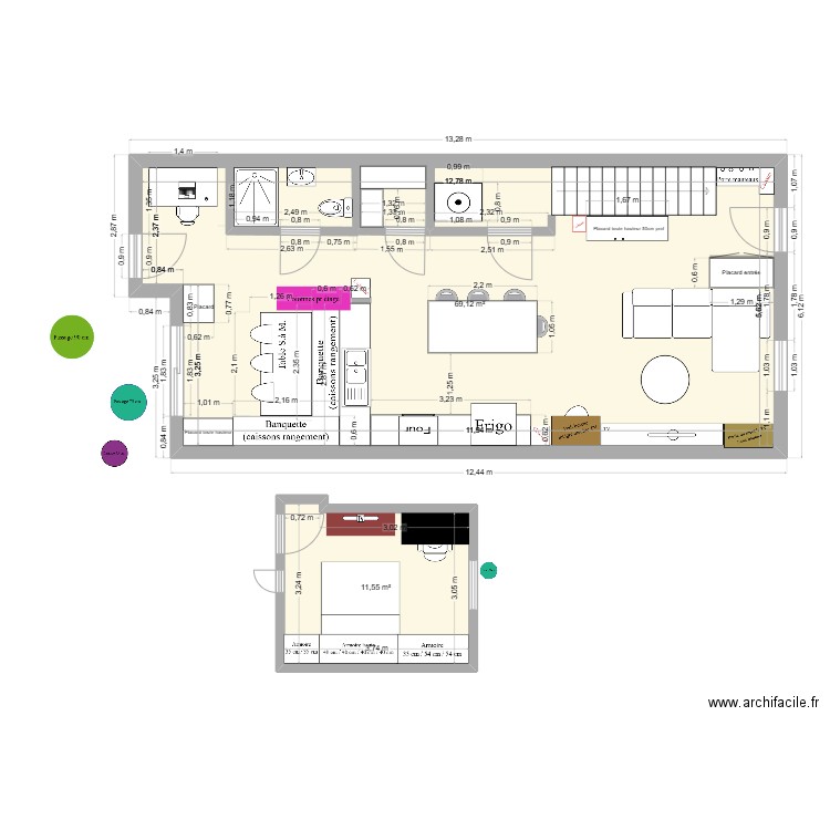 Maison RDC_AVEC EXTENSION_V2_ac décroché. Plan de 2 pièces et 81 m2