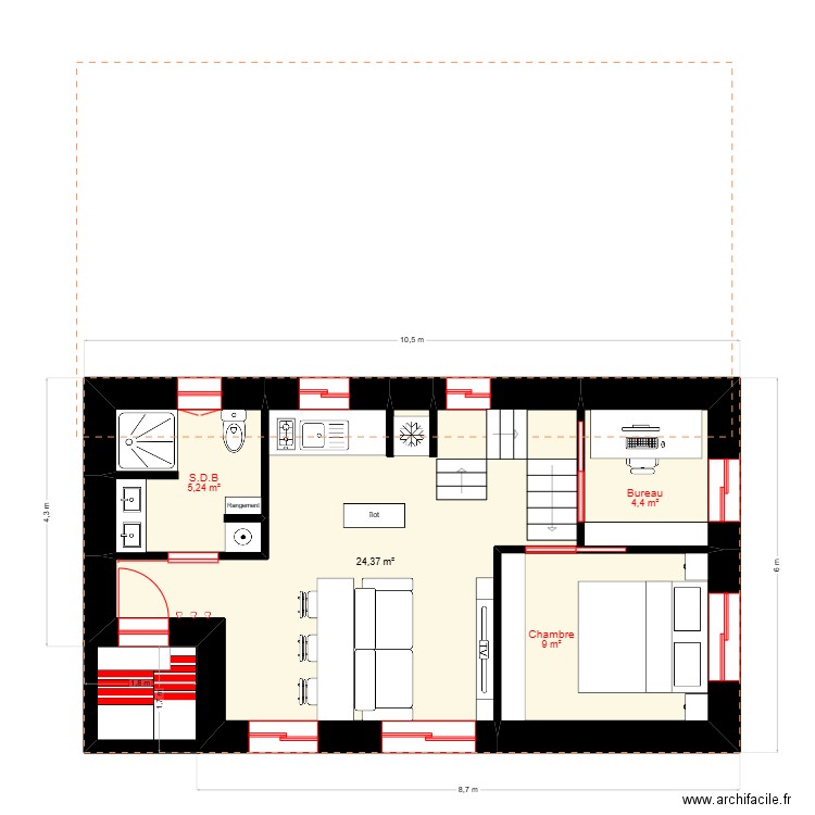 Maison 4445. Plan de 4 pièces et 43 m2