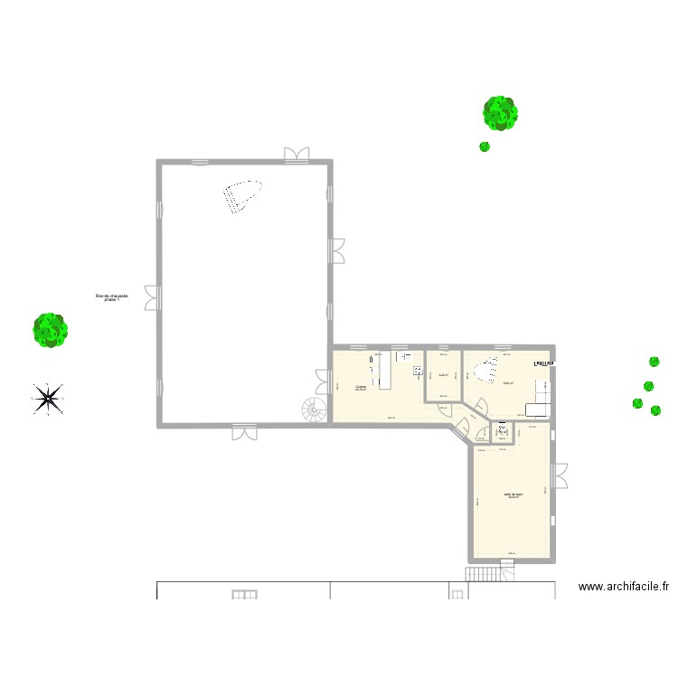 salle gite avec sanitaires carrée 2. Plan de 5 pièces et 88 m2