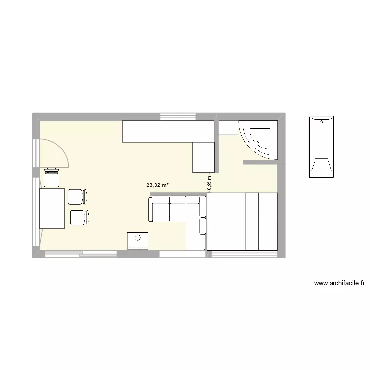 CABANE POL option SALLE DE BAIN TOUTE CARELEE 7M. Plan de 2  et 26 m²