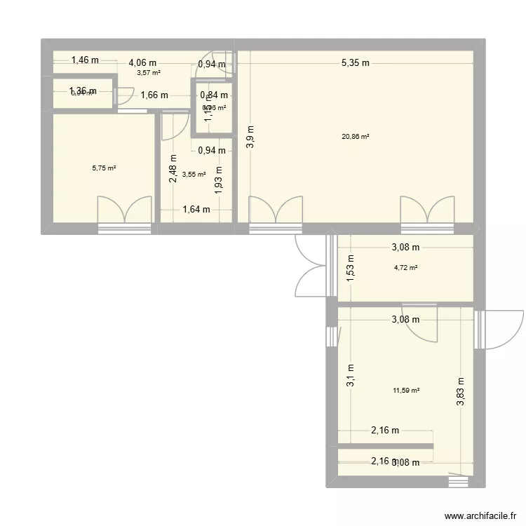 plan 1 actuel. Plan de 8  et 52 m²