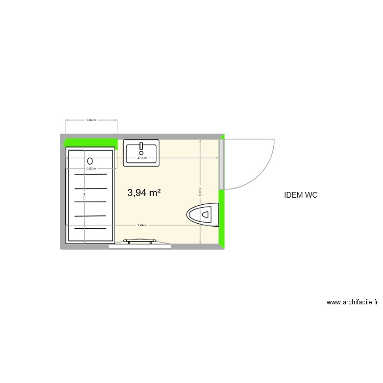 salle de bain  M Berger. Plan de 1 pièce et 4 m2