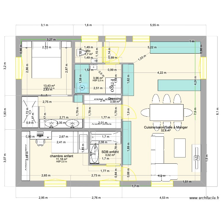 Bellet 10. Plan de 7 pièces et 69 m2