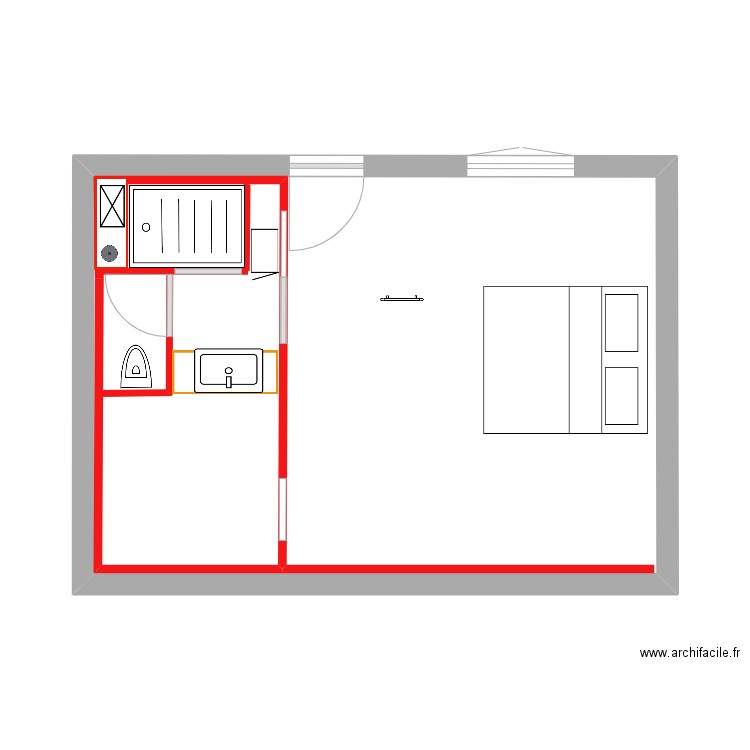 SdB Dressing Ch Parentale-1. Plan de 2 pièces et 43 m2