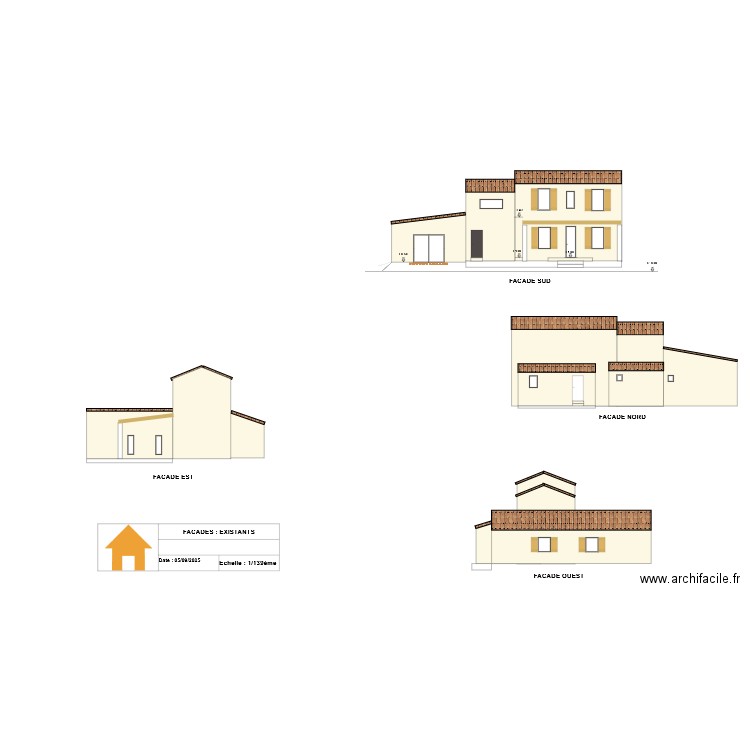 Plan façade avant projet. Plan de 0 pièce et 0 m2