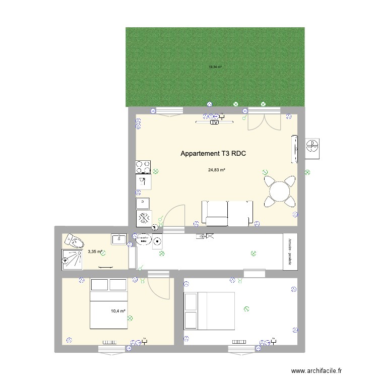 T3 RDC Courbin. Plan de 0 pièce et 0 m2