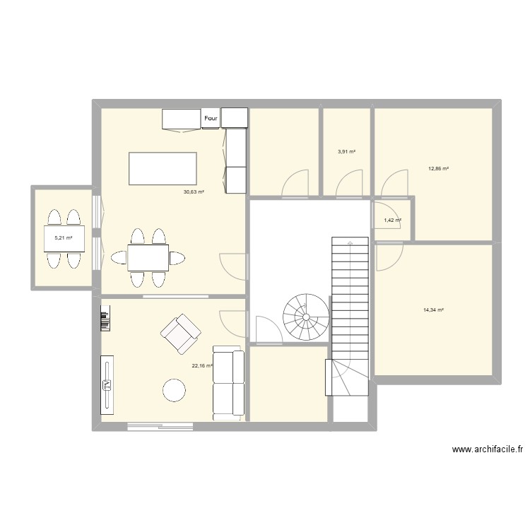 étage maman. Plan de 7 pièces et 91 m2