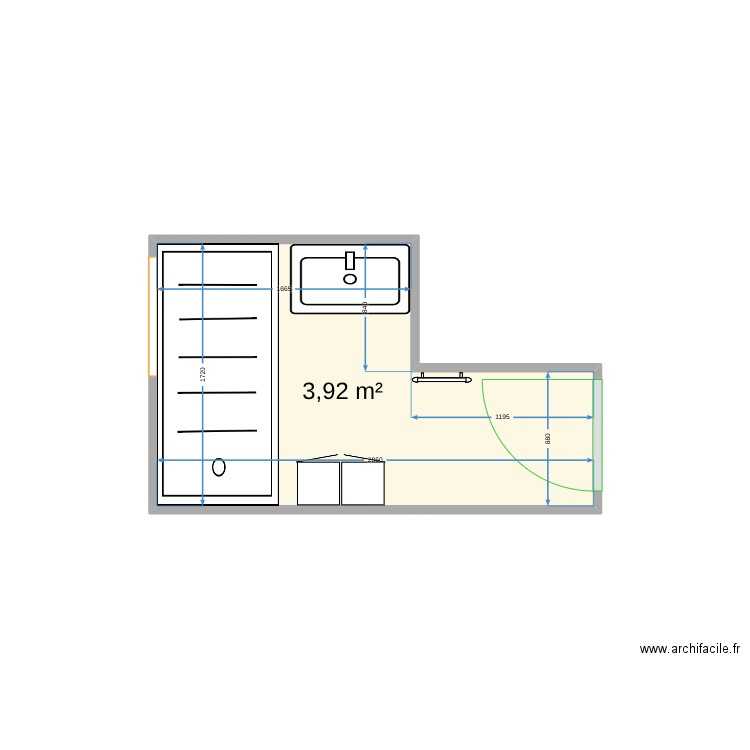 plan salle de bain 3. Plan de 1 pièce et 4 m2