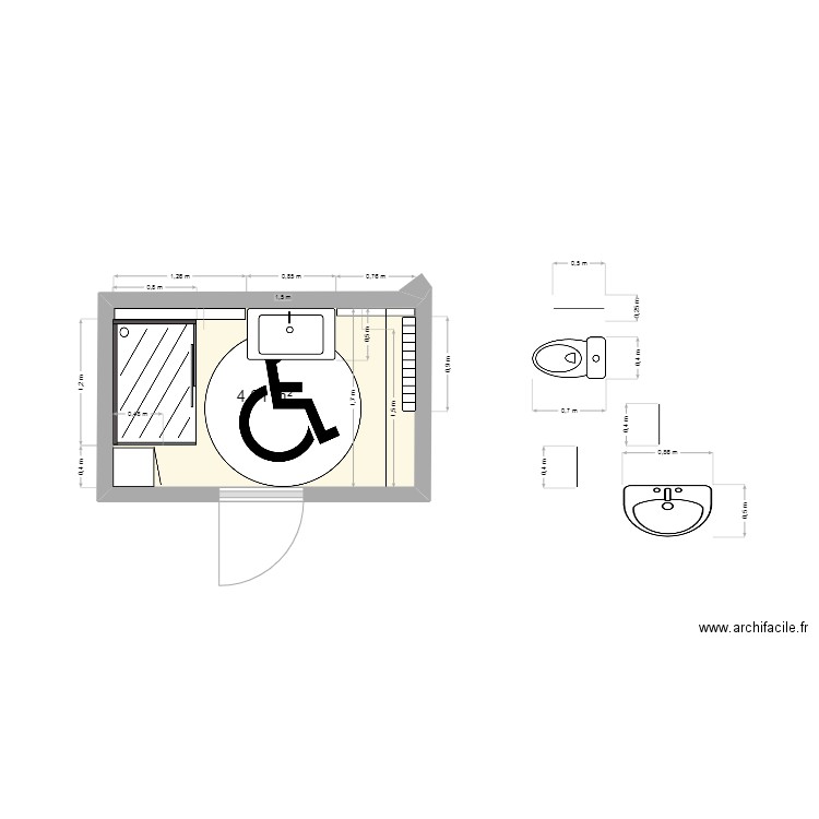 sdb noa M. Plan de 1 pièce et 5 m2
