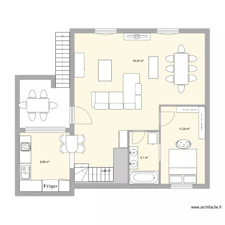 RDC apr&egrave;s travaux option 2. Plan de 5 pièces et 73 m²