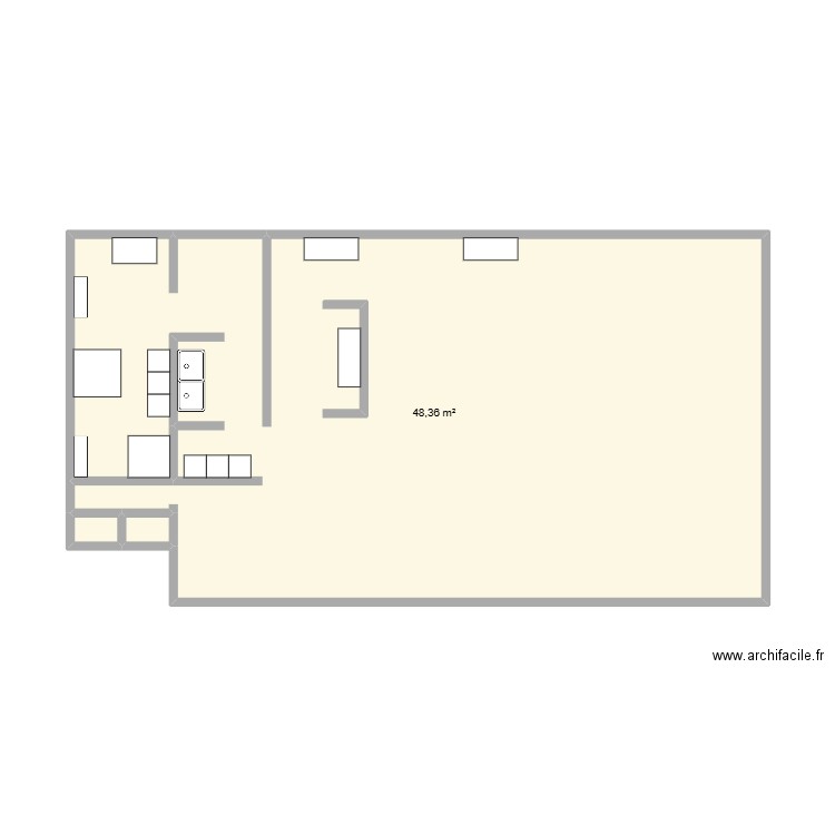 cuisine 1. Plan de 3 pièces et 49 m2