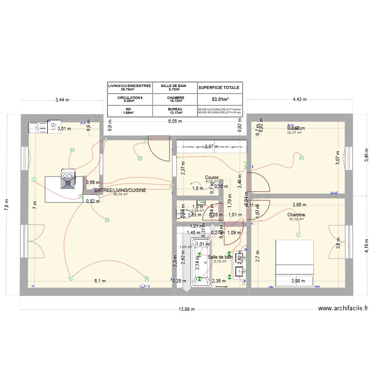 CUSINE DAVID 83.01. Plan de 7 pièces et 84 m2