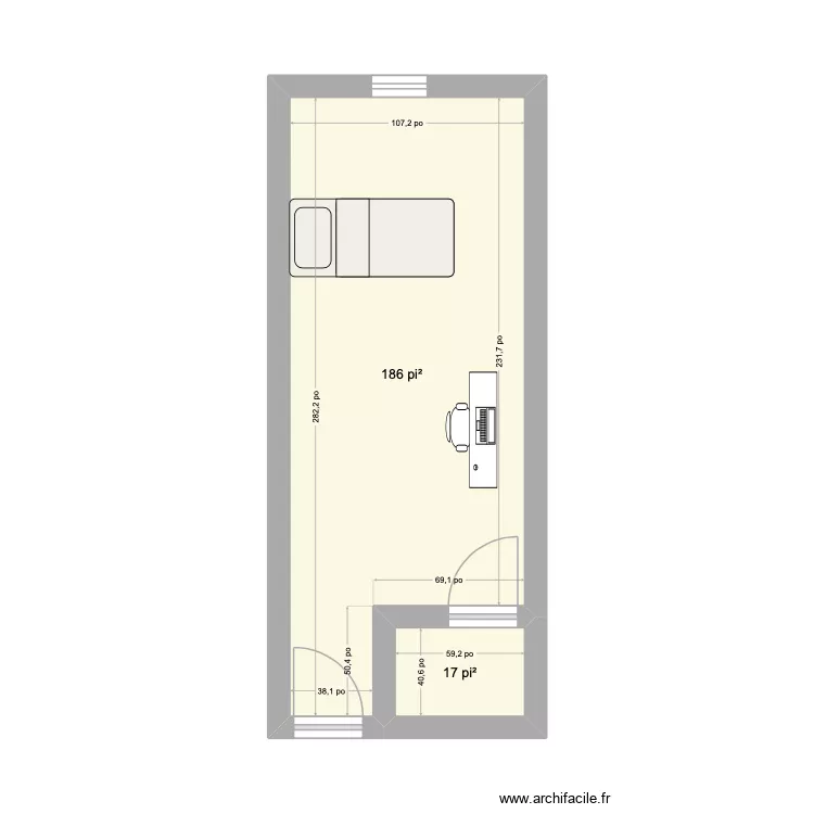 Chambre secondaire Lulu. Plan de 2 Pièces et 19 m² Chambre secondaire Lulu. Plan de 2 Pièces et 19 m²