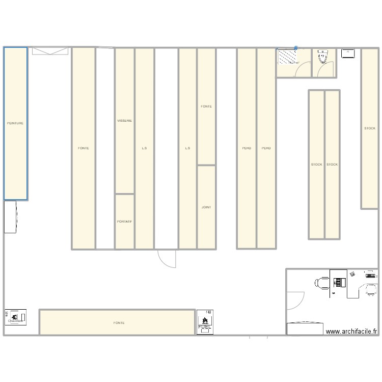 depot. Plan de 16 pièces et 3365 m2