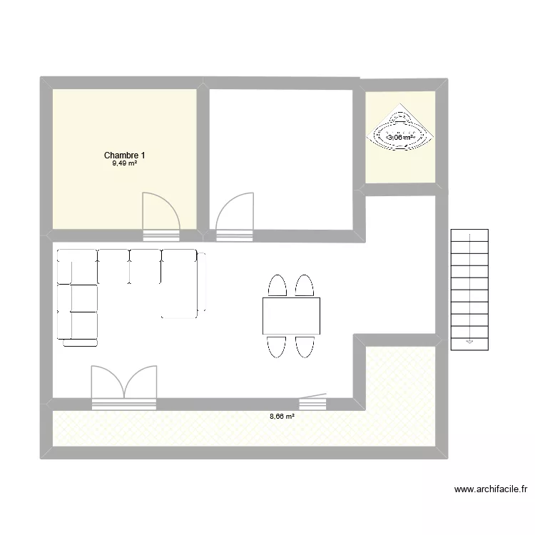 Ando. Plan de 3 pièces et 21 m²