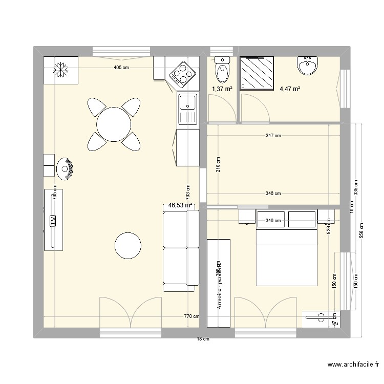 Marie-Anne plan 6. Plan de 3 pièces et 52 m2