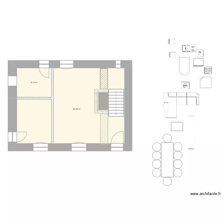 Tanni&egrave;res - Existant. Plan de 2  et 52 m²