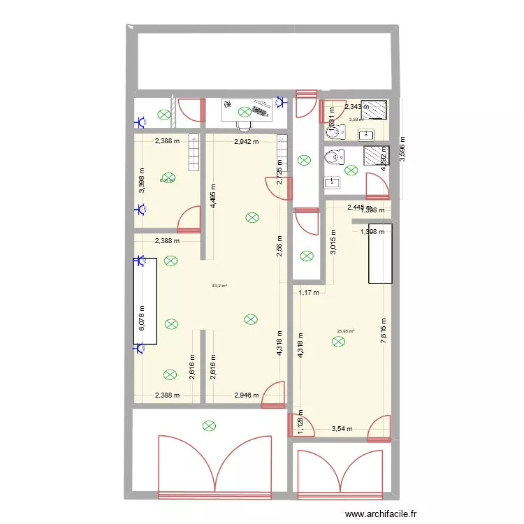 LOCAL Haut. Plan de 4 pièces et 81 m²