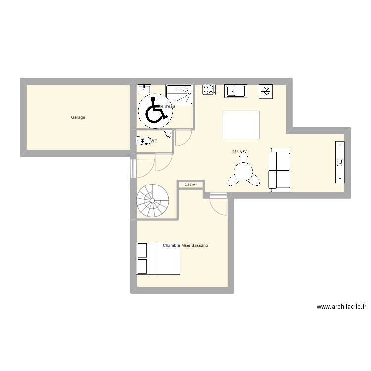Sassano actuel. Plan de 6 pièces et 64 m2