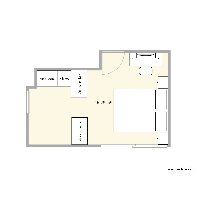 chambre. Plan de 1 pièce et 15 m2